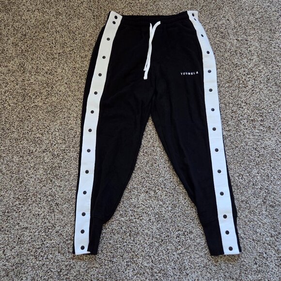 YoungLA 90'S Tear Away Joggers Sweatpants Men's XL Logo Black White Cotton Cozy - Picture 1 of 6